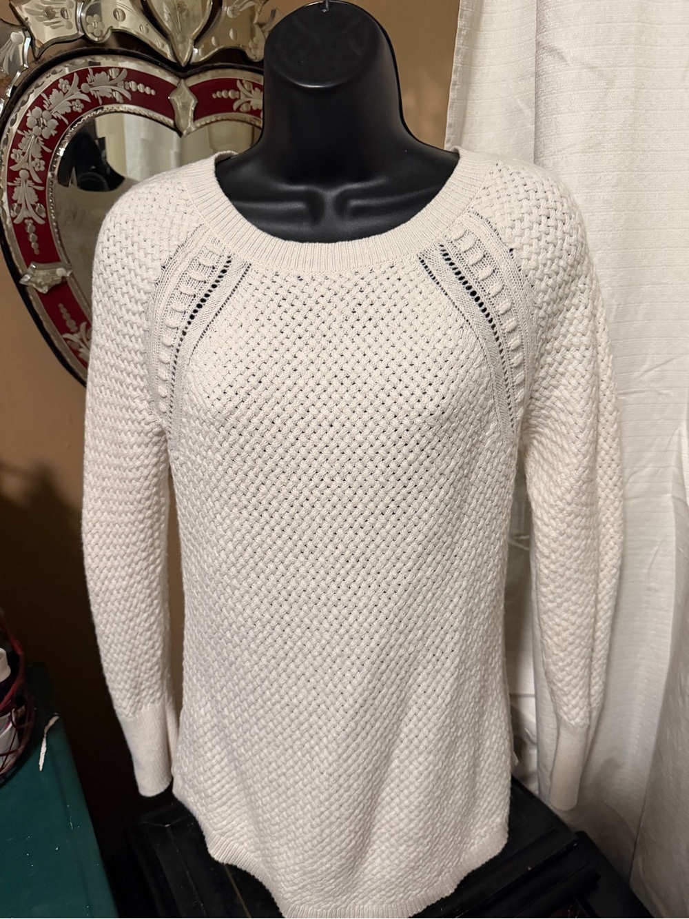 LOFT Cream Textured Raglan Sweater